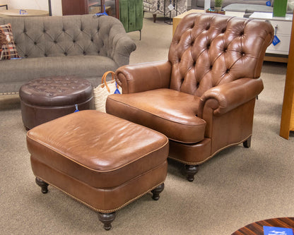 Ethan Allen 'Shaw' Leather Arm Chair & Ottoman