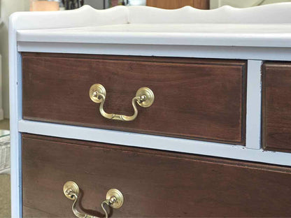 Arctic White  Finish Chest with with 6 Dark Cherry Drawer Fronts & Back Splash