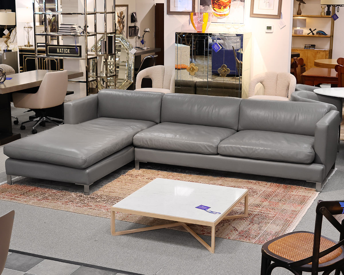 Two-Piece Gray Leather Sofa With Chaise