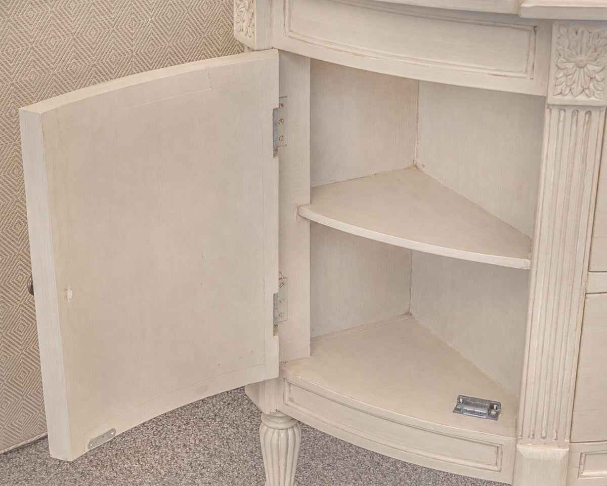 Cream Finish Demilune W/ 2 Doors & 3 Drawers