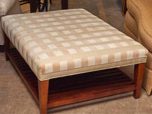 Custom Upholstered In  Ivory,Beige & Taupe Dark Stained Legs  Ottoman