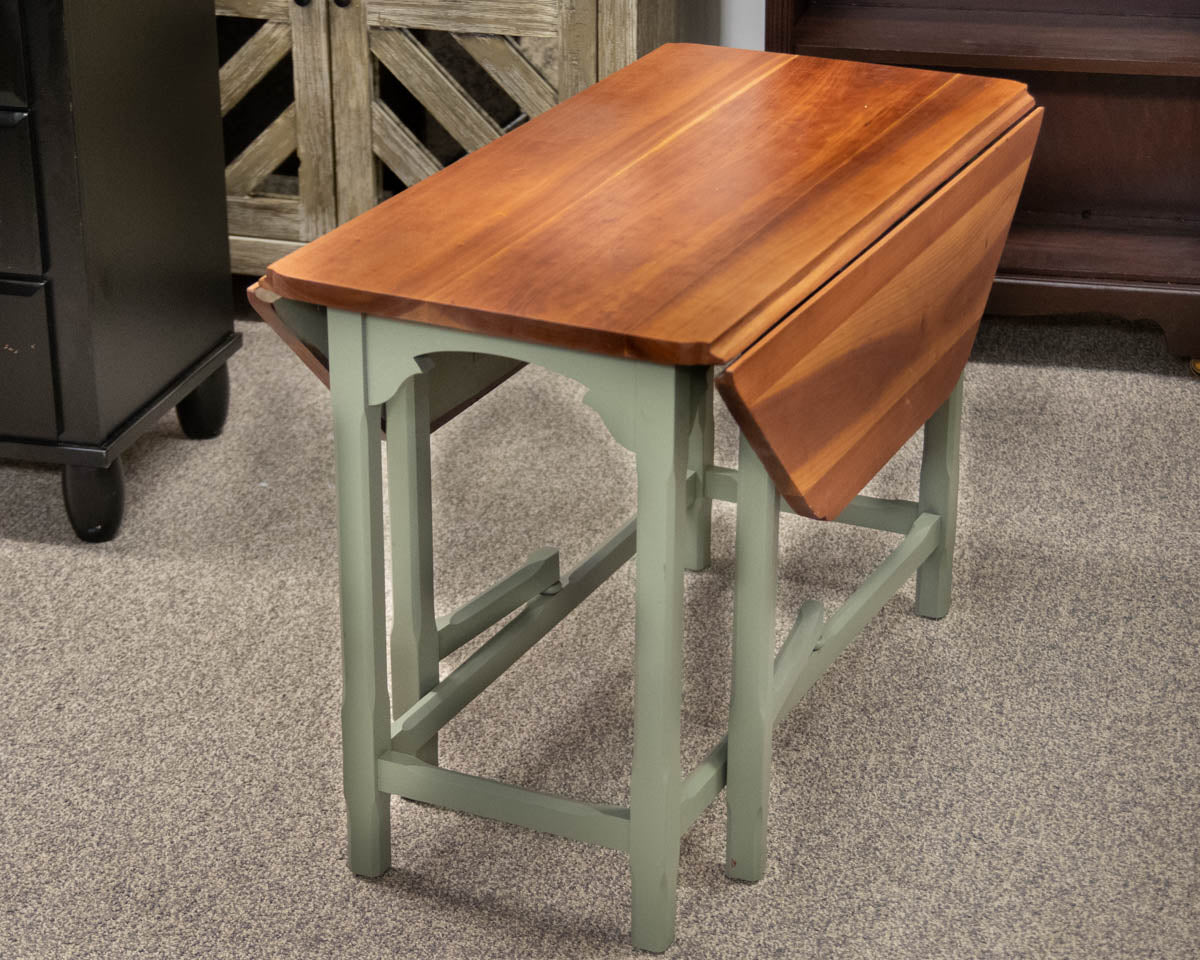 Cherry Wood Drop Leaf Side Table In Sage Green Finish