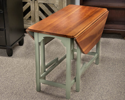 Cherry Wood Drop Leaf Side Table In Sage Green Finish