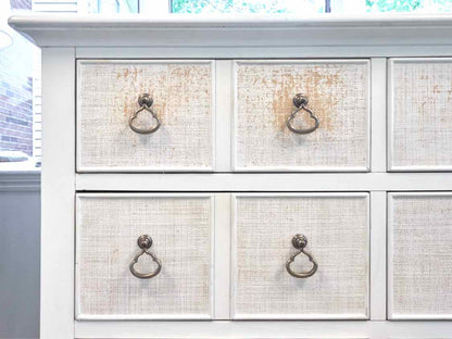 Tommy Bahama White 9 Drawer  Dresser with Rattan Drawer Fronts & Mirror