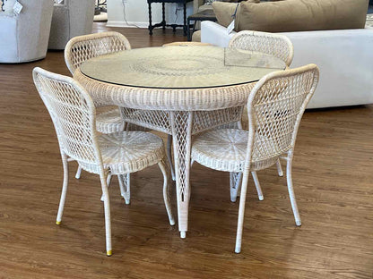 Round Wicker Glass Top Table w/ 4 Chairs
