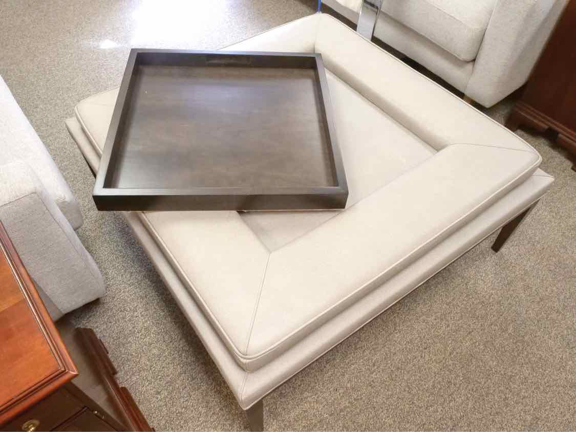 Wesley Hall Grey Mottled Leather Square Cocktail Table with Removable Tray