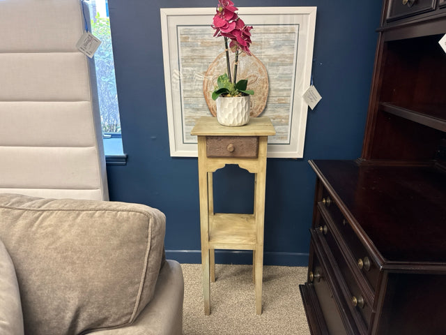 Tall Plant Stand with Small Drawer in Pale Green