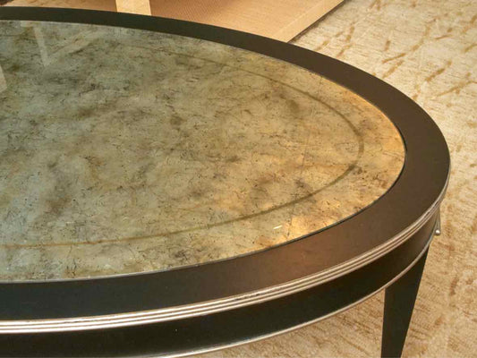 Ethan Allen 'Winston' Oval Black Finish With Decorative Mirrored  Cocktail Table