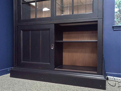Sliding Door Display Cabinet in Black with Natural Finish Interior