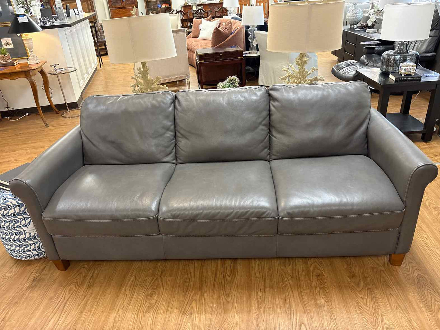 Natuzzi Grey Leather 3-Seat Sofa