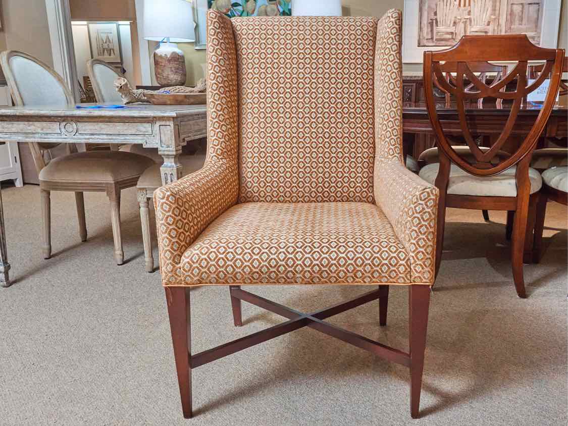 Pair Of Transitional Occasional Rust & Gold Geometric Chairs