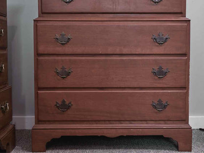 Tall Chest-on-Chest in Heirloom Cherry Finish with Brass Pulls