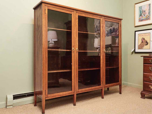 Mahogany With Inlay Accents 3 Glass Door 9 Adjustable Shelves Bookcase