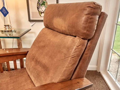 Best Chairs Inc  Mission Style Suede Upholstered Cushions Stained Ash Recliner