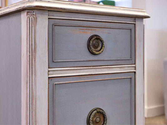 Pair of Rustic Narrow Nightstands in Blue & Grey