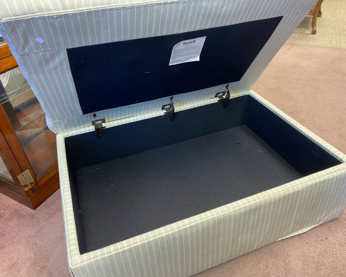 Bassett Taupe & Ivory Stripe Upholstered Tufted Storage Ottoman
