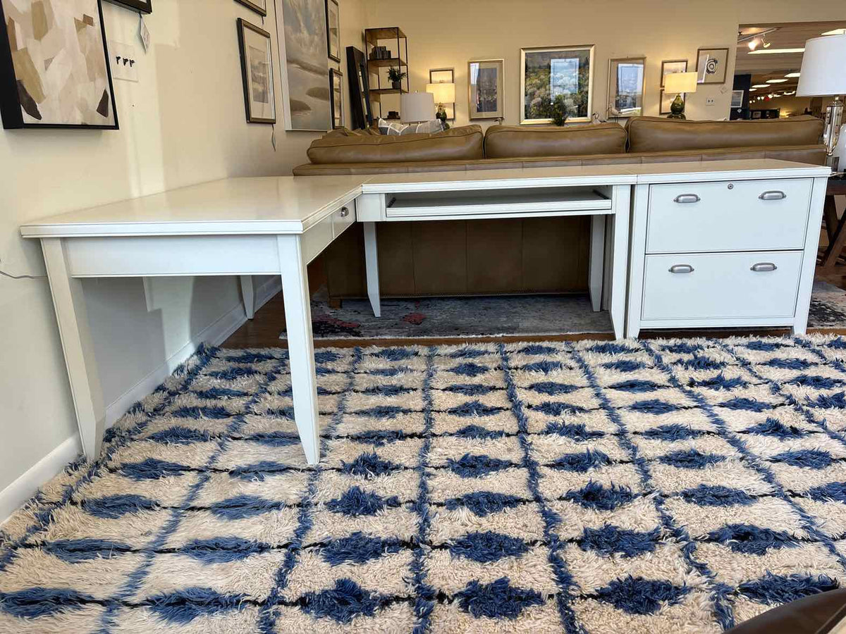 White L-Shaped Desk w/ Filing Cabinet