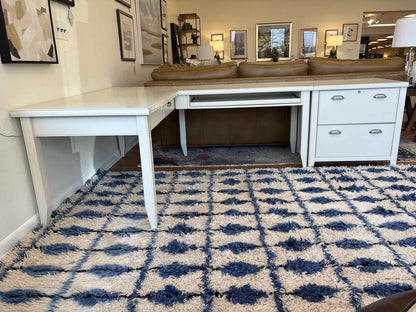 White L-Shaped Desk w/ Filing Cabinet