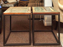 Pair Of Rustic Square Side Table On Metal Legs