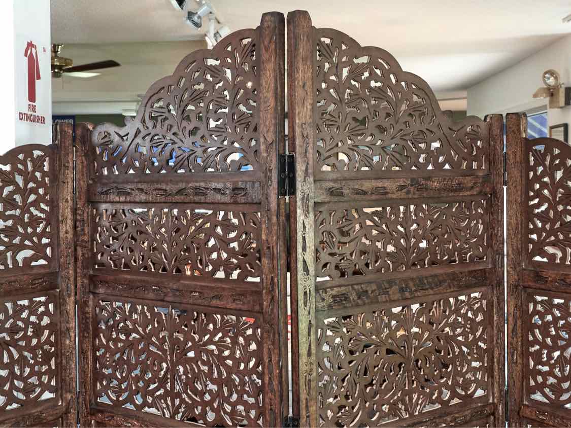Hand Carved 4 Panel Floor Screen from India