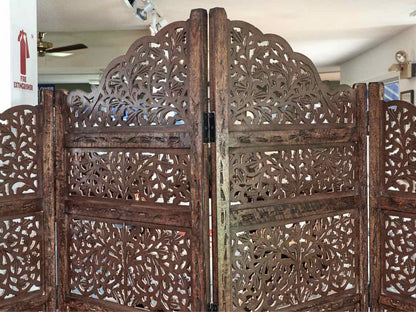 Hand Carved 4 Panel Floor Screen from India