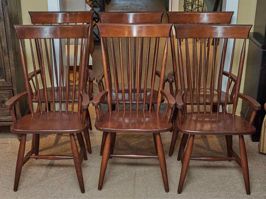 Set of 6 Cherry Spindle Back Arm Dining Chairs