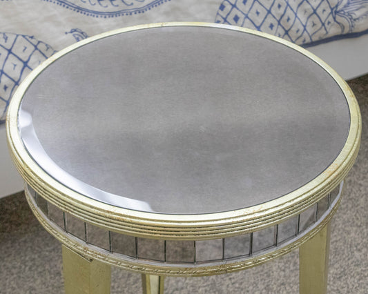 Basset Round Mirrored Regency Side Table with Gold Trim