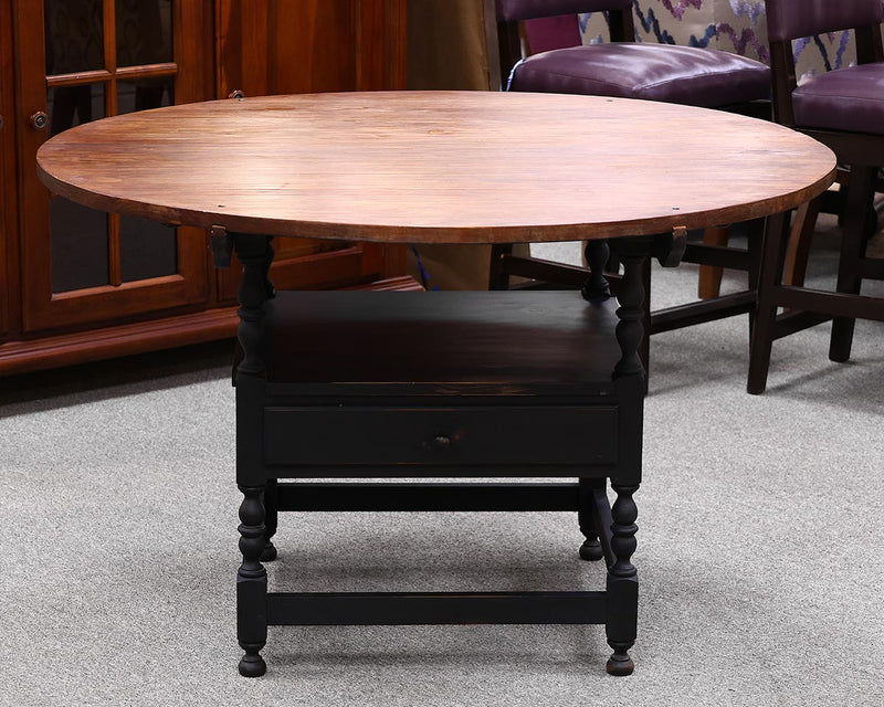 Round Black Milk-Painted Flip Top Table-to-Bench with Pine Top