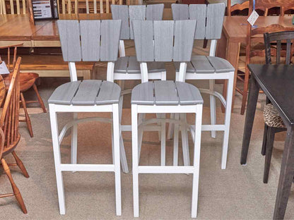 Set Of 4 Telescope Outdoor Furniture Driftwood Finish White Legs  Bar Stools