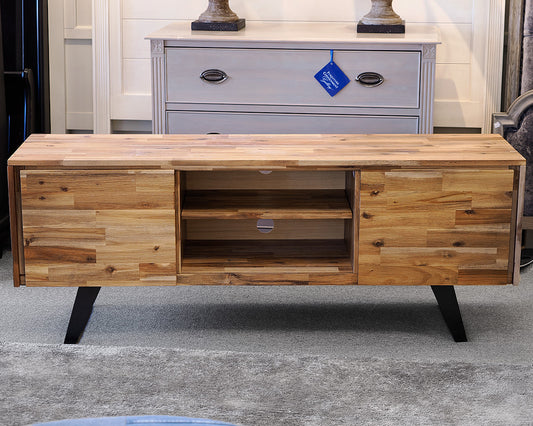 Acacia Wood Console w/ Two Side Cabinets