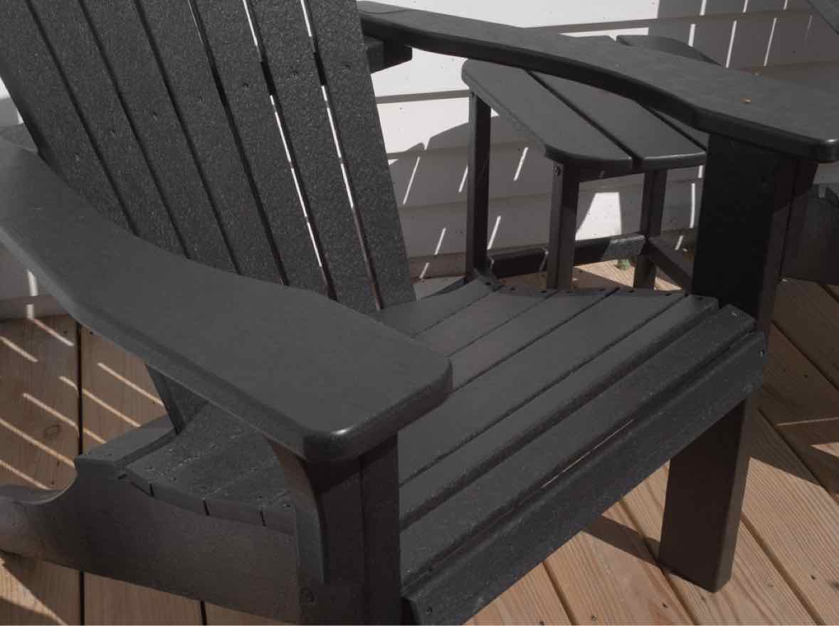 Pair Of Polywood Black Finish Adirondack Chairs & Side Table