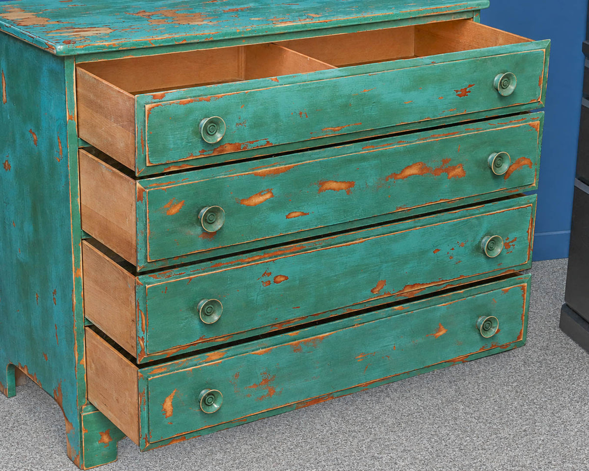Four Drawer Dresser in Distressed Turquoise Finish