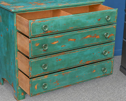 Four Drawer Dresser in Distressed Turquoise Finish