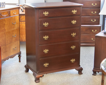 Drexel Solid Mahogany 5 Drawer Chest with Brass Chippendale Handles