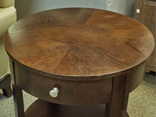 Round Espresso Finish Side Table with Drawer