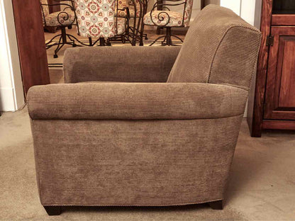 Crate & Barrel Olive Brown Corduroy Upholstered Chair with Matching Ottoman