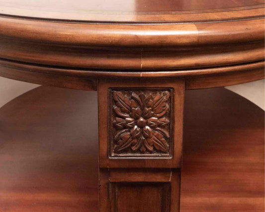 Ethan Allen Round Inlaid 2 Shelf Side Table