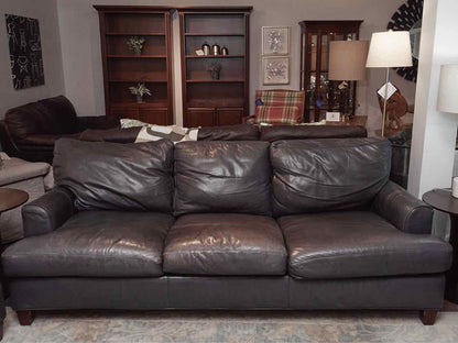Bradington Young  Blue Gray Leather 3 Cushion Sofa