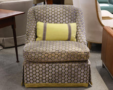 Custom Skirted Slipper Chair in Grey and Yellow Honeycomb Velvet