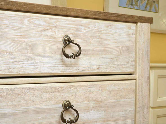 White Washed 6 Drawer Dresser with Metal Pulls