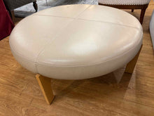 Faux Leather Ottoman w/ Oak Base