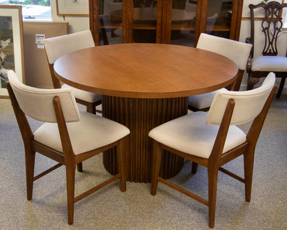 Jofran 48" Round Dining Table & Set of 4 Chairs with Oatmeal Fabric Seats & Back