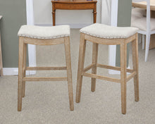 Pair of Light Wood Saddle Seat Barstools