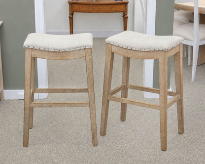 Pair of Light Wood Saddle Seat Barstools