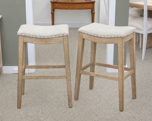 Pair of Light Wood Saddle Seat Barstools