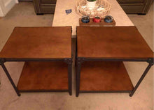 Pair Of Stained Ash Metal Legs Side Tables