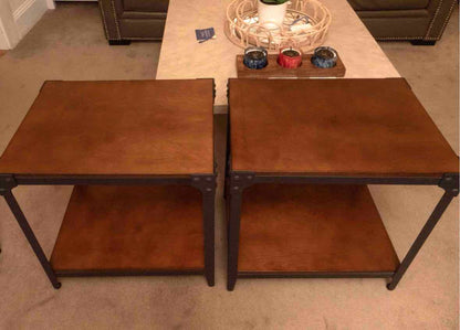 Pair Of Stained Ash Metal Legs Side Tables