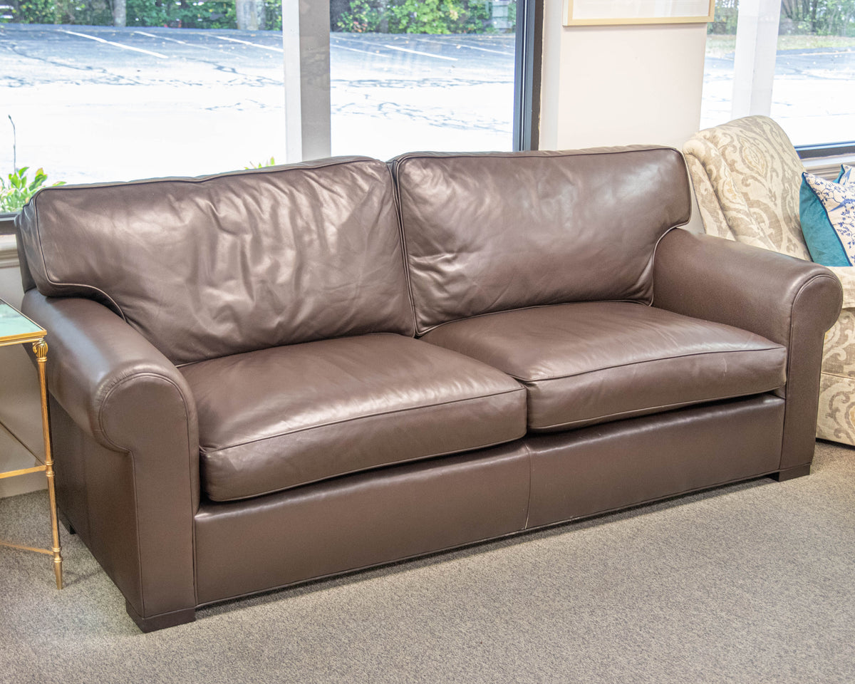 Baker "Coach Legacy" Dark Chocolate Leather Roll Arm Sofa