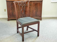 Set of Mahogany Chippendale Style  Dining Chairs with Grey Upholstered Seats