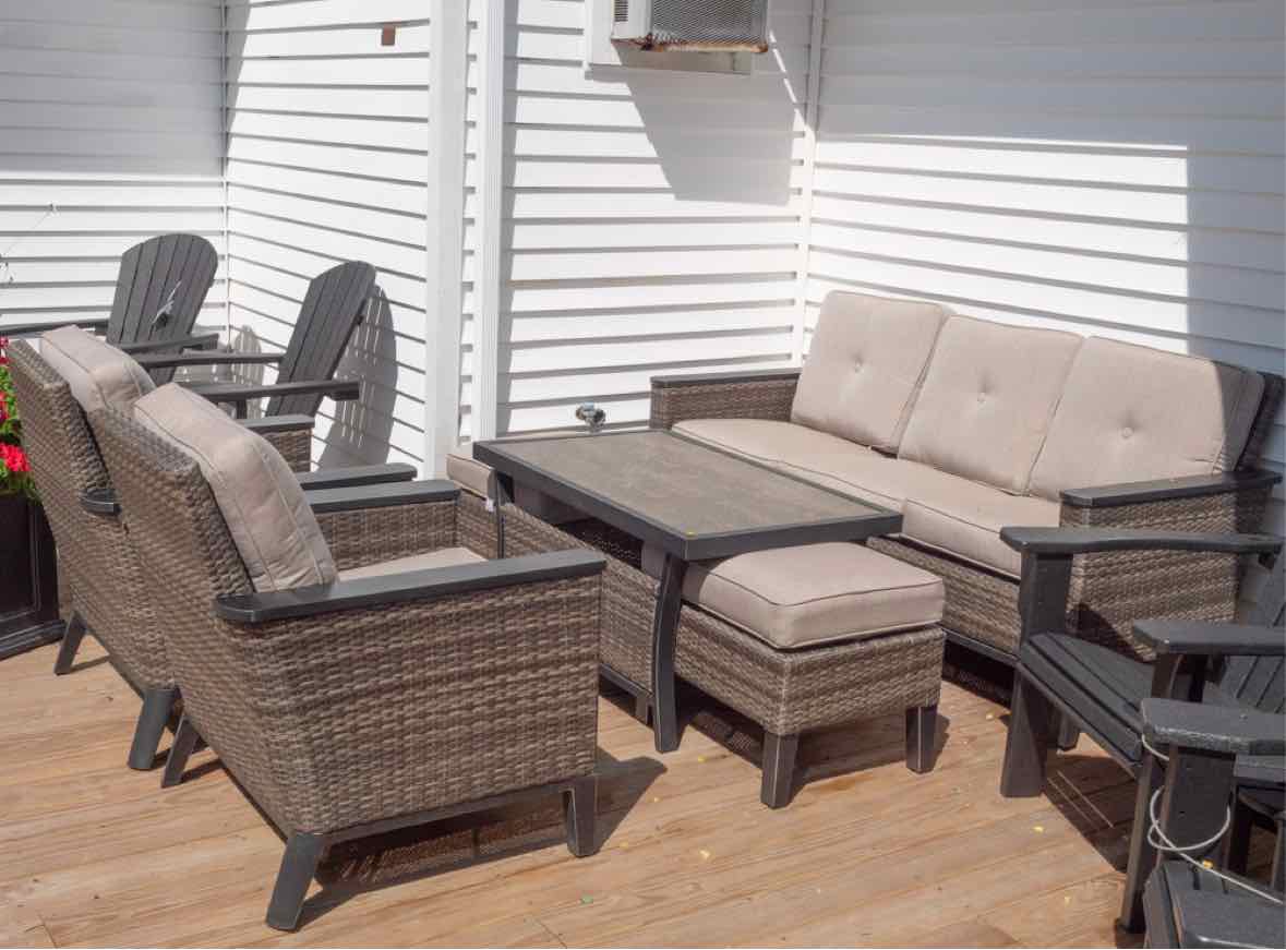 Resin Wicker 3 Cushion Sofa, 2 Chairs, Coffee Table ,2 Ottomans Outdoor Set